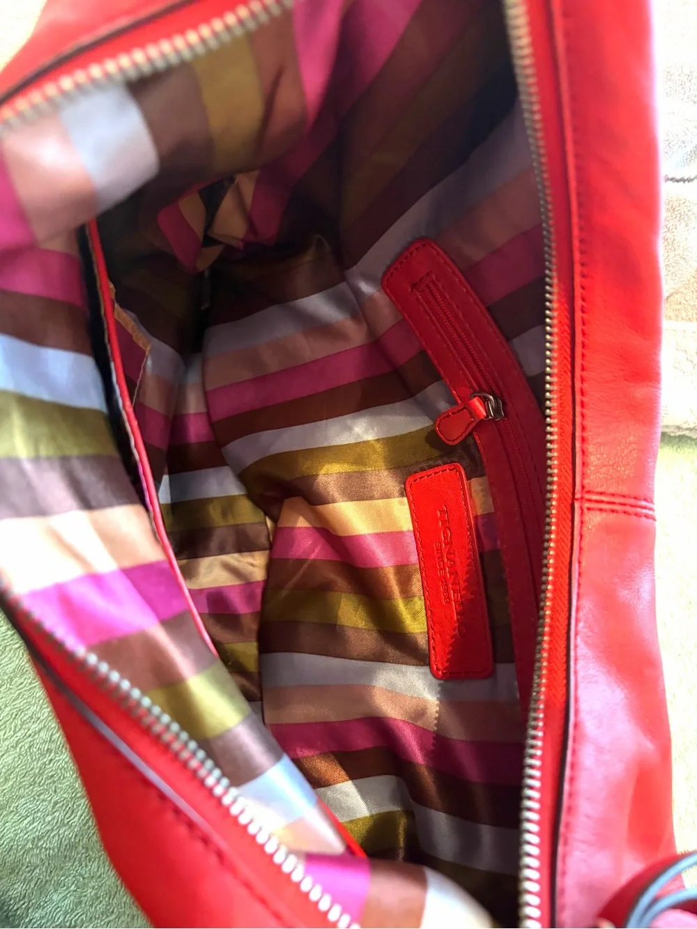 Tignanello Red Genuine Leather Hobo Shoulder Bag